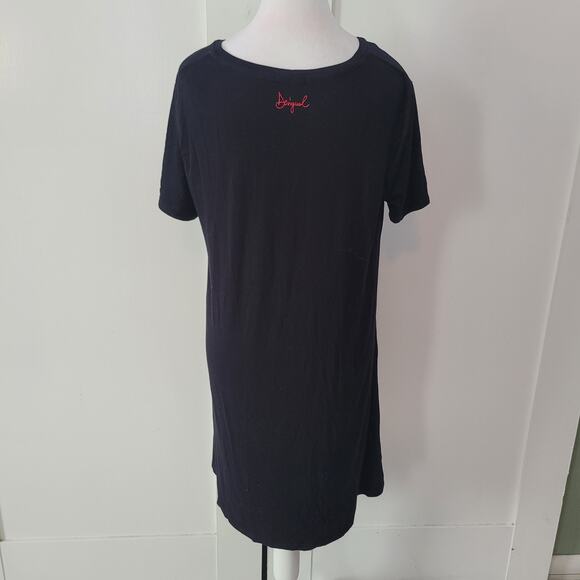 Desigual Size XL Black Mandala Print Short Sleeve Jersey Knit Boho Mini Dress - Picture 5 of 9